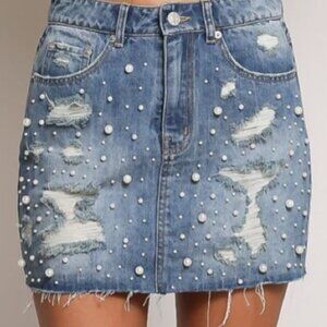 Mustard Seed Pearl Mini Jean Skirt